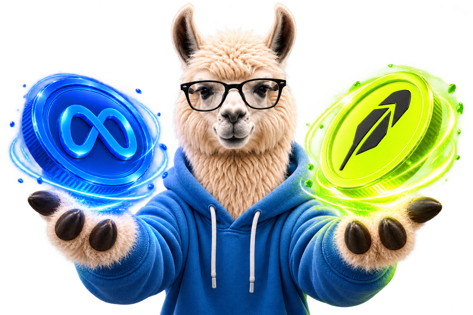 Meta Llama holding Meta and Robinhood energy coins